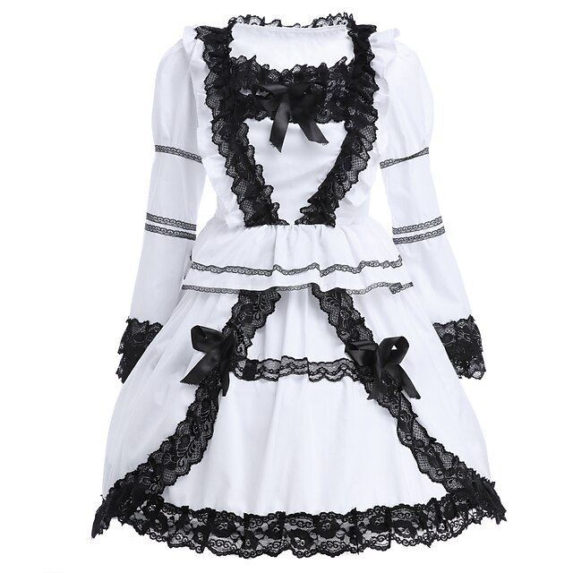  Classic Lolita Lolita Vacation Dress Dress Women's Girls' Cotton Japanese Cosplay Costumes White Lace Long Sleeve Short Length / Classic Lolita Dress