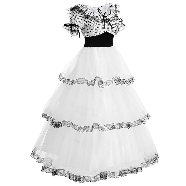  Lolita Austattungen Damen Baumwolle Cosplay Kostüme Weiß Patchwork Puffärmel / Ballon Kurzarm Normallänge / Hut