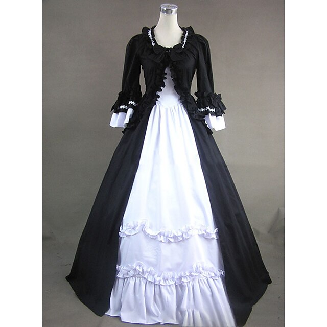  Gothic Victorian Medieval 18th Century Dress Party Costume Masquerade Women's Cotton Costume Black Vintage Cosplay Long Sleeve Floor Length Ball Gown