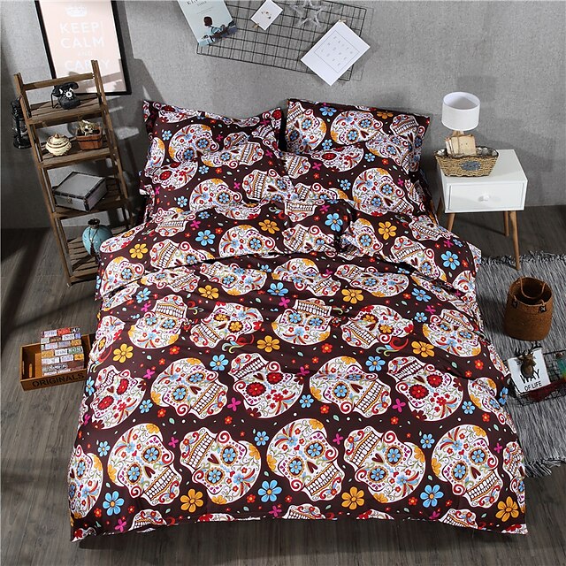  Duvet Cover Sets 4 Piece Poly / Cotton Contemporary Black / White Reactive Print Designed in China / 400