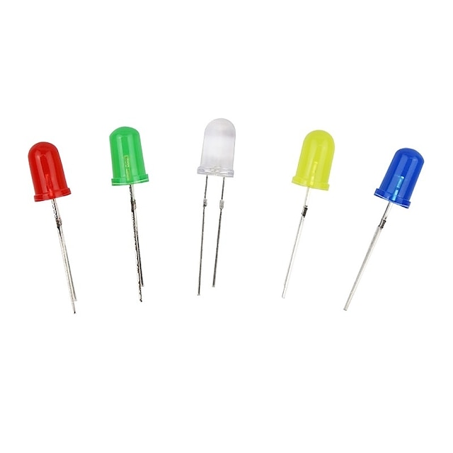  5mm LED Dioden - (rot + gelb + blau + weiß + grün) (100 Stück)