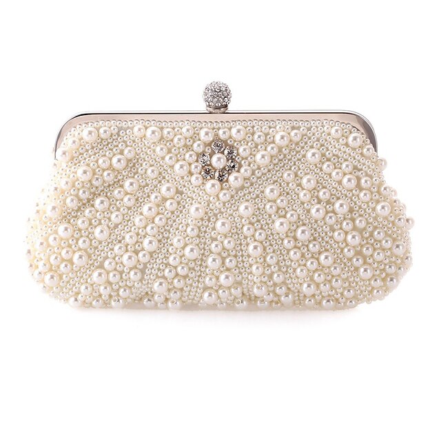  Women's Rhinestone / Pearls Polyester Evening Bag Rhinestone Crystal Evening Bags Solid Colored White