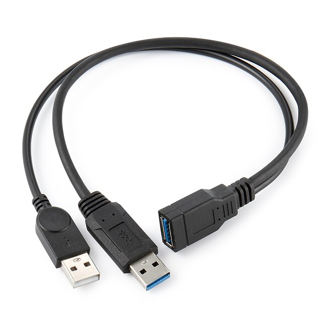  Black USB 3.0 Female to Dual USB Male Extra Power Data Y Extension Cable for 2.5