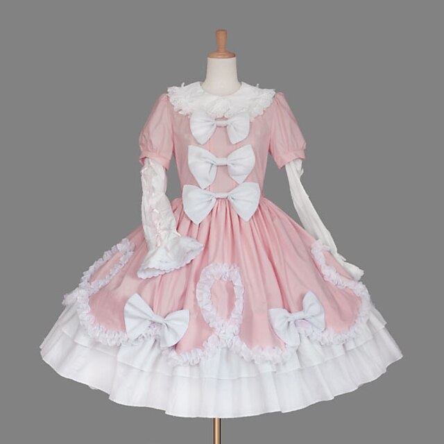  Prințesă Sweet Lolita rochie de vacanță Rochii Pentru femei Fete Bumbac Japoneză Costume Cosplay Mărime Plus Personalizate Roz Haine Bal Culoare solidă Modă Beretă Manșon scurt Scurt / Mini