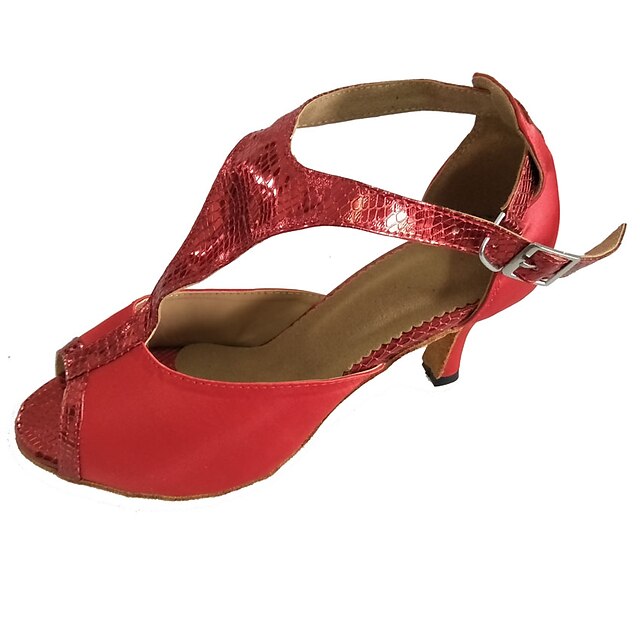  Damen Tanzschuhe Schuhe für den lateinamerikanischen Tanz Sandalen Maßgefertigter Absatz Maßfertigung Rot / Innen