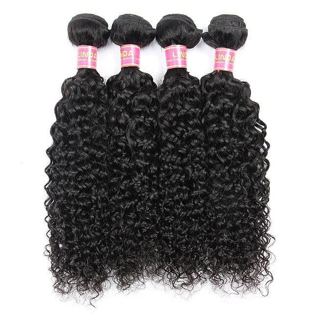  4 pakettia Brasilialainen Kinky Curly / Kaareva Weave Aidot hiukset Hiukset kutoo Hiukset kutoo Hiukset Extensions