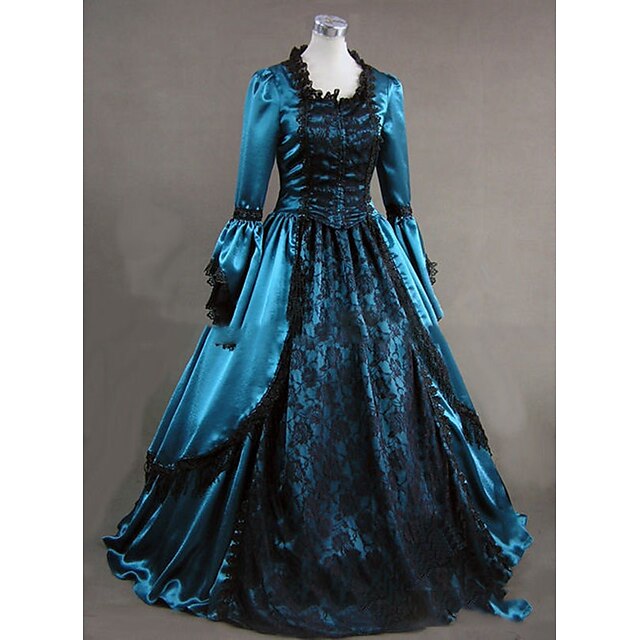  Maria Antonietta Rococo Victorian 18th Century Vacation Dress Dress Party Costume Masquerade Prom Dress Women's Satin Costume Blue Vintage Cosplay Party Prom Long Sleeve Floor Length Ball Gown Plus