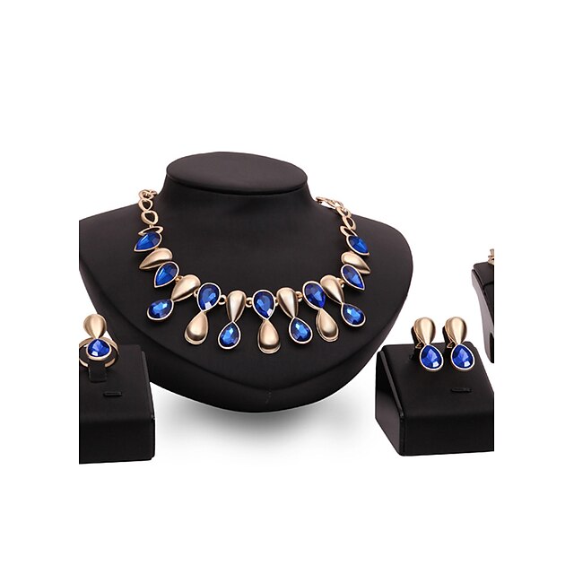  Mulheres Granada Conjunto de Jóias Caído Importante Personalizada Luxo Vintage Fashion Euramerican Chapeado Dourado Brincos Jóias Roxo / Azul Para Festa Ocasião Especial Housewarming Parabéns / Anéis