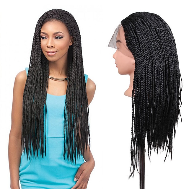  Synthetic Lace Front Wig Synthetic Hair Natural Hairline / Braided Wig / African Braids Black Wig Women's Long Lace Front