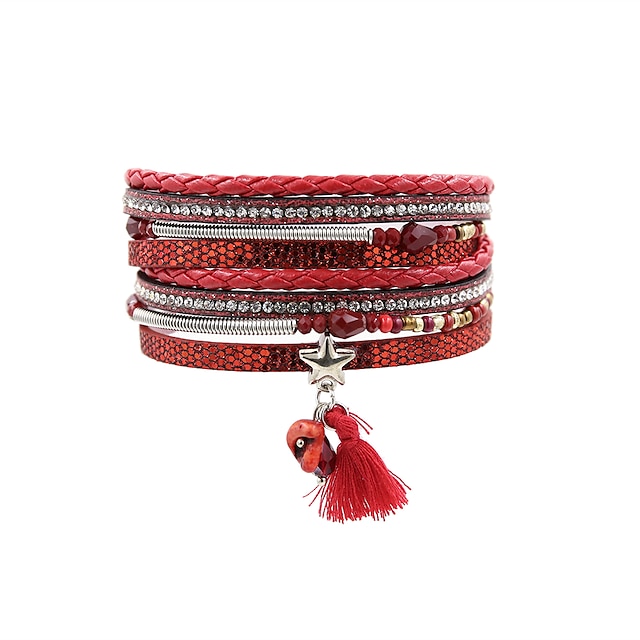  Dame Læder Armbånd Damer Vintage Bohemisk Mode Tyrkisk Læder Armbånd Smykker Rød Til Julegaver Bryllup Fest Speciel Lejlighed Jubilæum Fødselsdag
