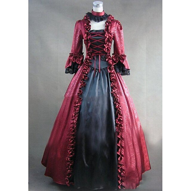  Gotische Lolita Rokoko Viktorianisch 18. Jahrhundert Urlaubskleid Kleid Partykostüm Damen Spitze Satin Kostüm Rot Jahrgang Cosplay Party Abiball Langarm Boden-Länge Übergrössen Kundenspezifische