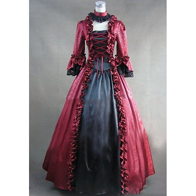  Gótica Lolita Rococó Vitoriano século 18 vestido de férias Vestidos Festa a Fantasia Mulheres Renda Cetim Ocasiões Especiais Vermelho Vintage Cosplay Festa Baile de Formatura Manga Longa Longo