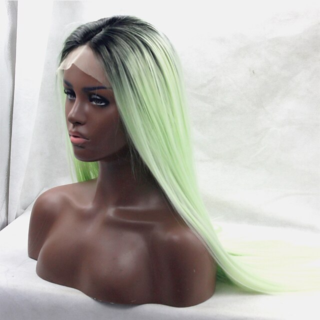  Synteettiset pitsireunan peruukit Suora Suora Lace Front Peruukki Pitkä Vihreä Musta Synteettiset hiukset Naisten Liukuvärjätyt hiukset Musta Vihreä