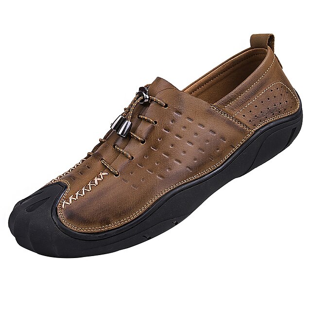  Men's Comfort Shoes Spring / Summer Casual Outdoor Office & Career Loafers & Slip-Ons Walking Shoes Cowhide Khaki / Brown