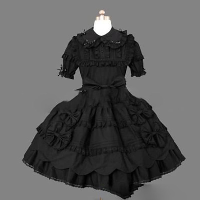  Πριγκίπισσα Πανκ Γοτθική Λολίτα φόρεμα διακοπών Φορέματα Φόρεμα χορού Γυναικεία Κοριτσίστικα Βαμβάκι Ιαπωνικά Στολές μεταμφίεσης Μεγάλα Μεγέθη Προσαρμοσμένη Μαύρο Βραδινή τουαλέτα Πεπαλαιωμένο Σκουφί
