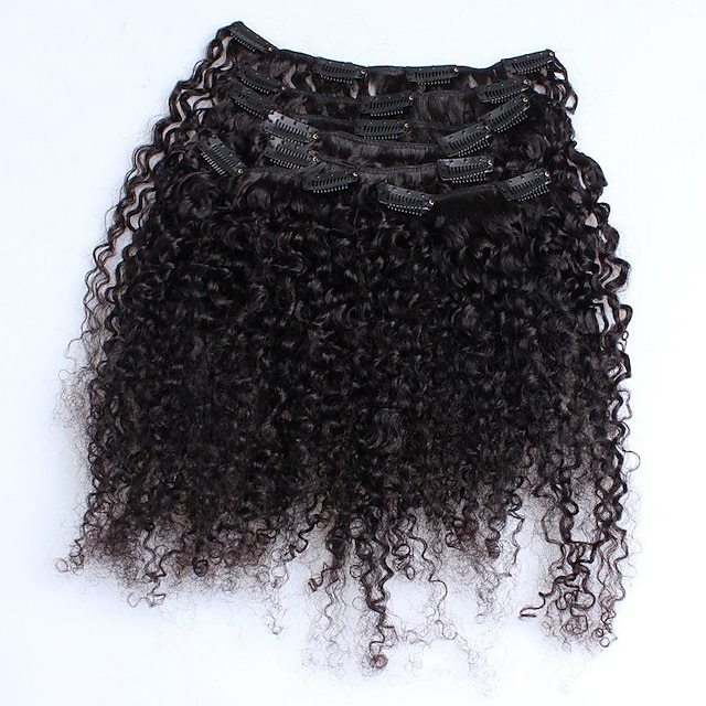  Κουμπωτό Επεκτάσεις ανθρώπινα μαλλιών Kinky Curly Φυσικά μαλλιά Εξτένσιον από Ανθρώπινη Τρίχα Γυναικεία Μαύρο
