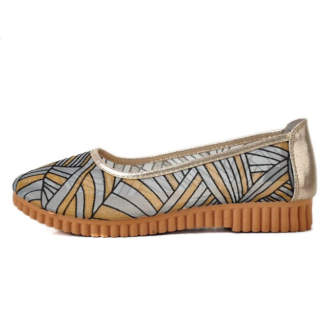  Mulheres Sapatos Tule Verão Solados com Luzes Conforto Rasos Sem Salto Ponta Redonda para Diário Dourado Preto