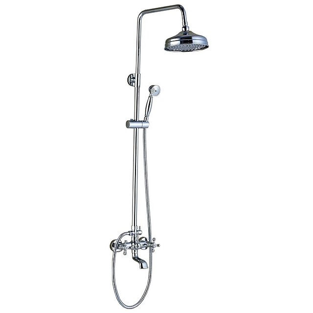  ברז למקלחת - עתיקה / ארט דקו / רטרו / מסורתי כרום מקלחת ואמבטיה שסתום קרמי Bath Shower Mixer Taps / Brass / שלוש ידיות שני חורים