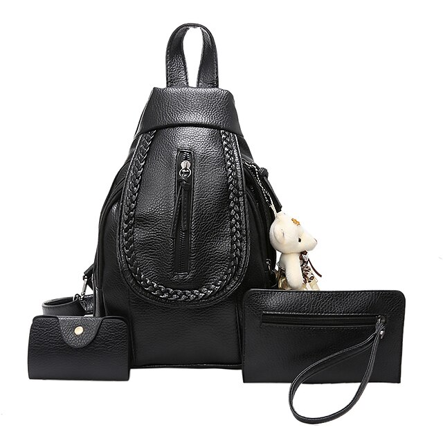  女性用 バッグ PU バックパック 4個の財布セット ジッパー ブラック / バッグセット