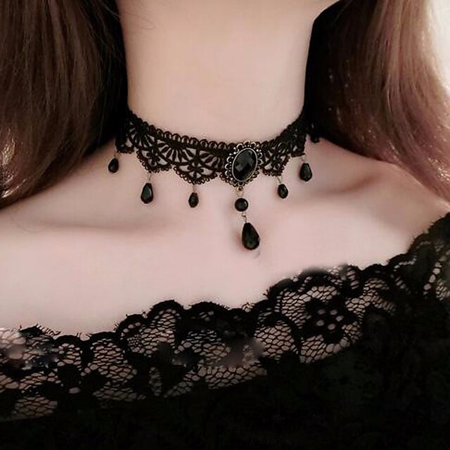  Naszyjniki choker For Damskie Impreza Kostiumy cosplay Żywica Koronka Frędzel Kropla