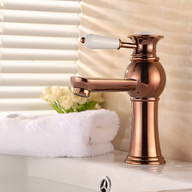  Modern Centerset Ceramic Valve Single Handle One Hole Rose Gold, Bathroom Sink Faucet
