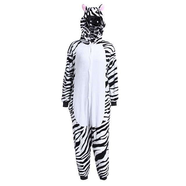 Toys & Hobbies Cosplay & Costumes | Adults Kigurumi Pajamas Zebra Animal Onesie Pajamas Flannel Toison Black / White Cosplay For