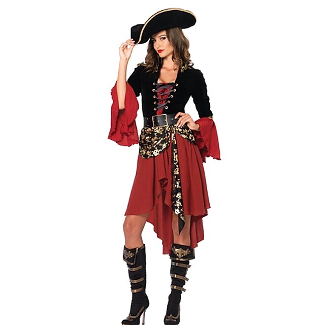 Pirate Cosplay Costume Party Costume Women's More Uniforms Vacation Dress Christmas Halloween Carnival Festival / Holiday Spandex Polyester Black / Red Women's Easy Carnival Costumes Patchwork / Belt