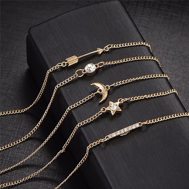  5pcs Women's Chain Bracelet Moon Star Bohemian Boho Turkish Movie Jewelry Alloy Bracelet Jewelry Gold For Special Occasion Birthday Gift