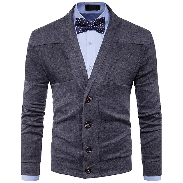  Men's Sweater Cardigan Knit Regular Solid Colored V Neck Daily Weekend Clothing Apparel Winter Fall Black Dark Gray M L XL