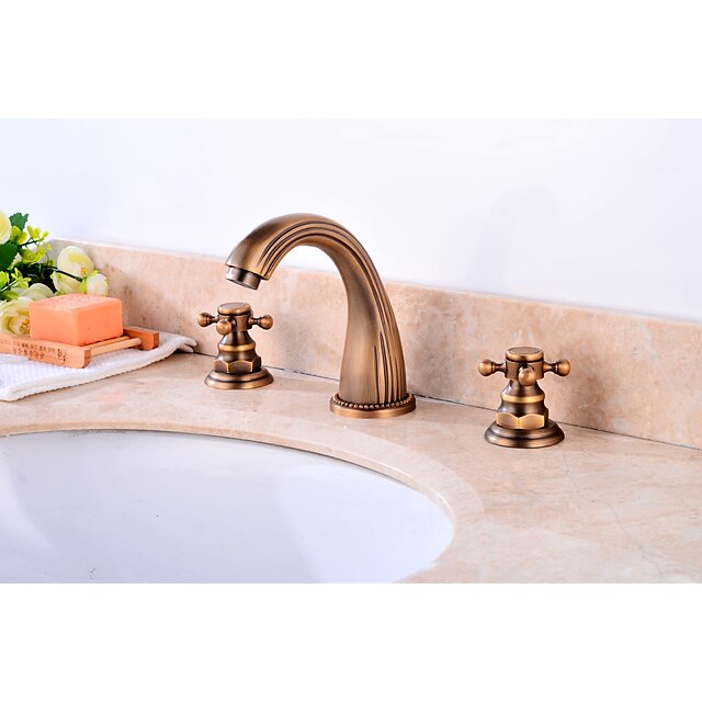  Bathroom Sink Faucet - Widespread Antique Copper Widespread Two Handles Three HolesBath Taps