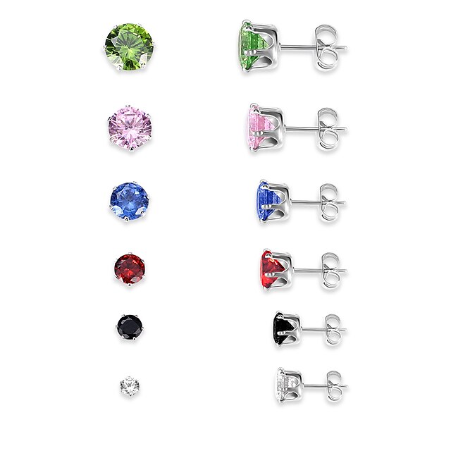  Women's Stud Earrings Ladies Rhinestone Silver Plated Earrings Jewelry Rainbow For Christmas Gifts Birthday Business Gift Daily Casual 12pcs