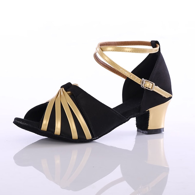  Women's Latin Silk Heel Performance Customized Heel Black/Gold Customizable
