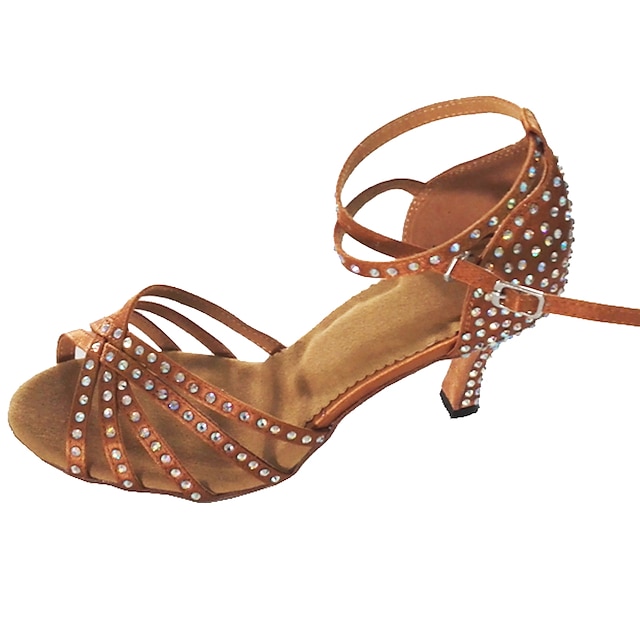  Damen Schuhe für den lateinamerikanischen Tanz Innen Glitzer Kristall Pailletten Juwelen Sandalen Strass Schnalle Schwarz Knackmandel Gold
