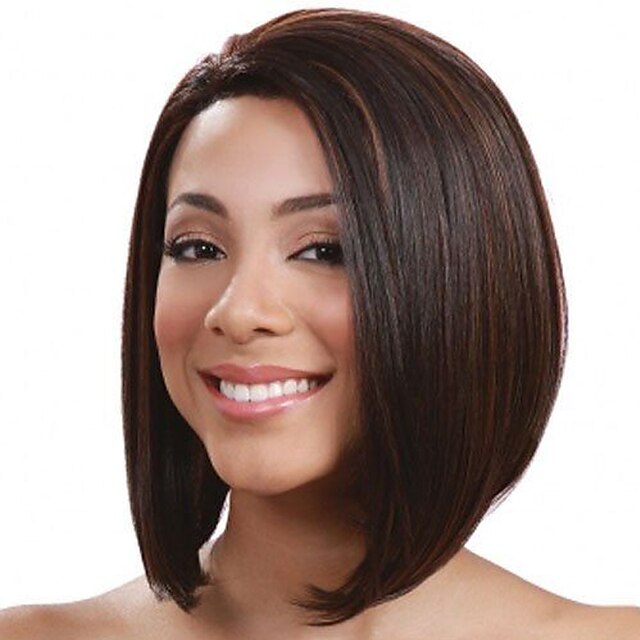  Συνθετικές Περούκες Ίσιο Ίσια Κούρεμα καρέ Περούκα Κοντό Μαύρο / Medium Auburn Συνθετικά μαλλιά Γυναικεία Μεσαίο καρέ Μαλλιά με ανταύγειες Μαύρο