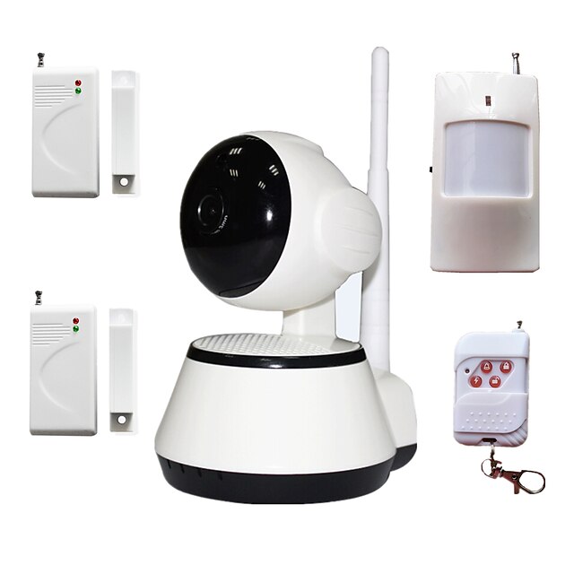  H.264 1.0MP HD 720P IP Camera P2P Pan IR Cut TF Card WiFi Network IP Security System With Wireless Alarm Detector
