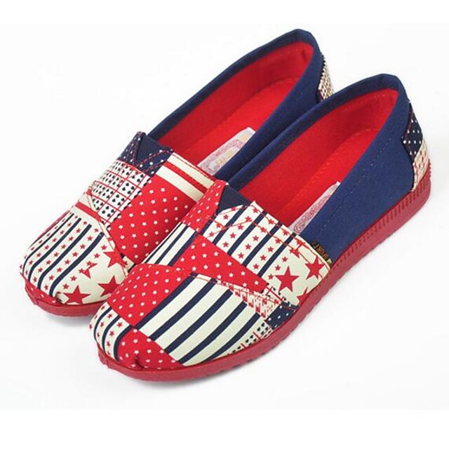  בגדי ריקוד נשים נעליים בד אביב קיץ סוליות מוארות מוקסינים נעליים ללא שרוכים שטוח בוהן עגולה ל יומי כחול כהה אדום