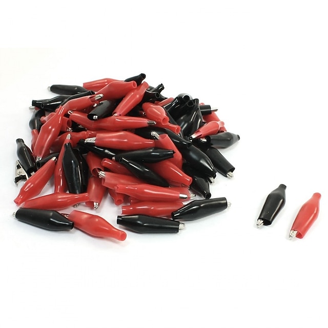  50 kpl muovipinnoitettu testikoettimeen hauenleukakiinnitin (25 punainen 25 musta)