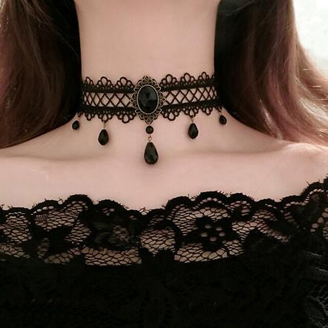  Women's Choker Necklace Tassel Fringe Drop Ladies Tassel Vintage Fashion Lace Resin Black Necklace Jewelry For Party Daily Cosplay Costumes