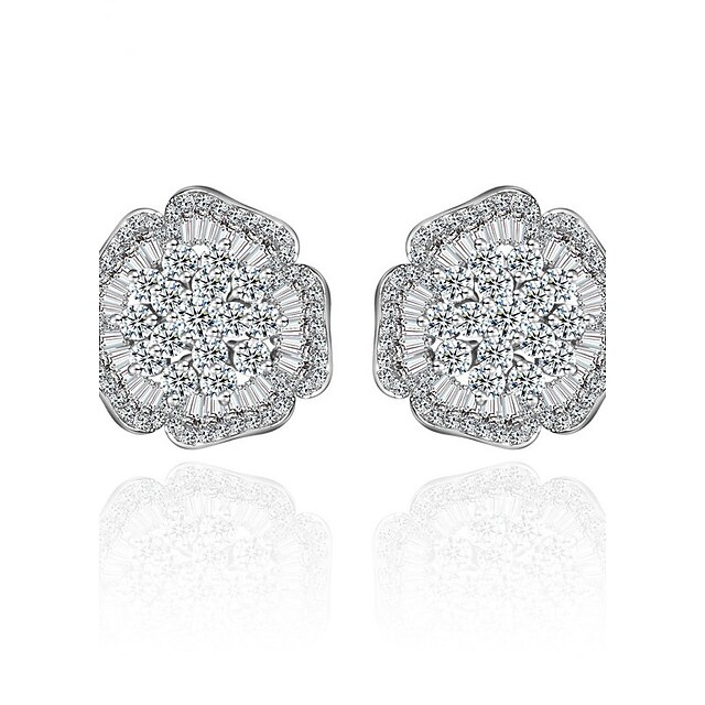  Women's Stud Earrings - Zircon Ladies Unique Design Fashion Euramerican Jewelry Silver For Wedding Birthday Party Evening Ceremony