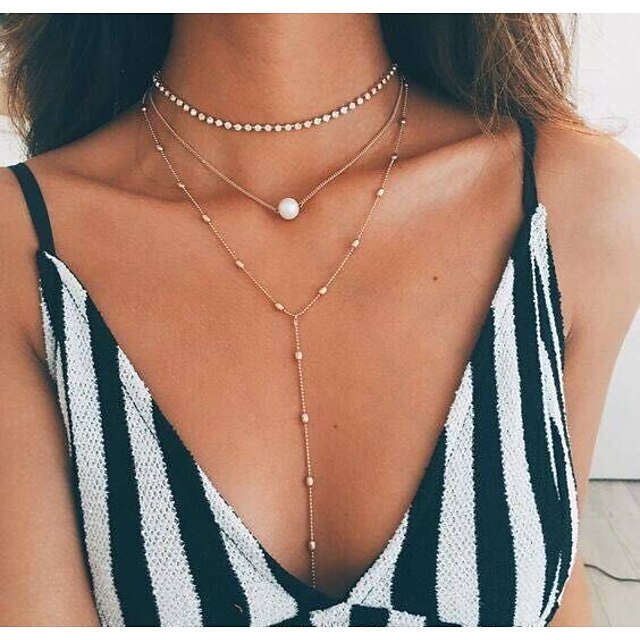  Women's Crystal Pendant Necklace Chain Necklace Hollow Out Lariat Beads Ladies Dangling Elegant Bohemian Pearl Crystal Zinc Alloy Gold Necklace Jewelry For Christmas Gifts Party Special Occasion