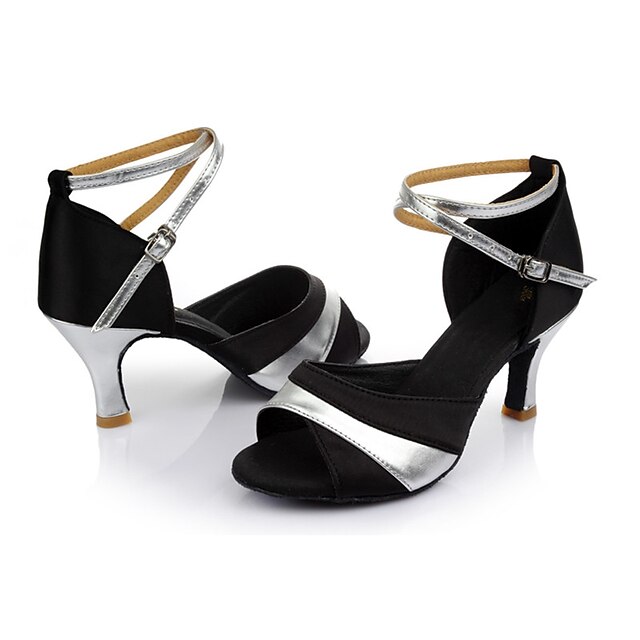  Women's Latin Shoes Sandal Customized Heel Satin Black / Silver / Indoor / Leather / Salsa Shoes / EU40