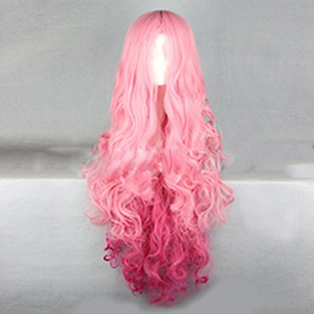  Synthetische Perücken Wellen Wellen Perücke Rosa Sehr lang Rosa + Red Synthetische Haare Damen Gefärbte Haarspitzen (Ombré Hair) Rosa hairjoy