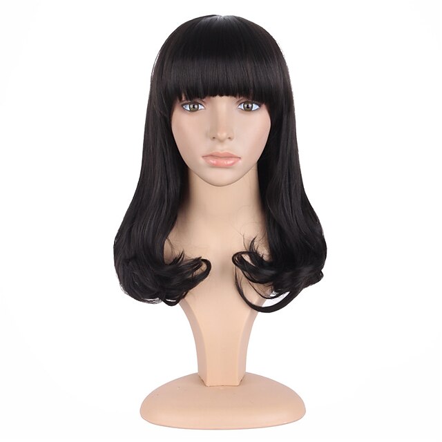  Synthetic Wig Wavy Wavy Wig Medium Length Natural Black Synthetic Hair Women's Black