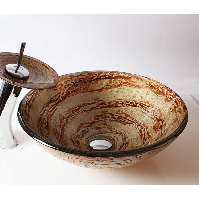  Bathroom Sink Contemporary - Tempered Glass Round Vessel Sink