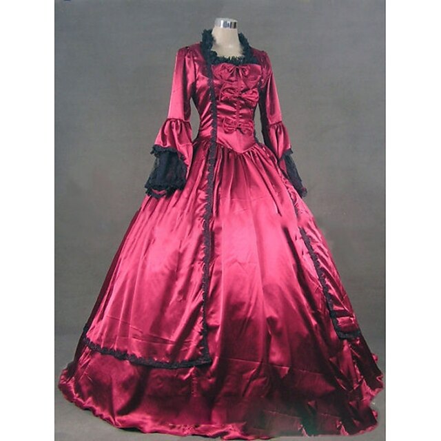  Ροκοκό Βικτοριανό 18ος αιώνας φόρεμα διακοπών Φορέματα Κοστούμι πάρτι Χορός μεταμφιεσμένων Γυναικεία Σατέν Στολές Φούξια Πεπαλαιωμένο Μεταμφίεση Πάρτι Χοροεσπερίδα Μακρυμάνικο Μακρύ / Προσαρμοσμένη