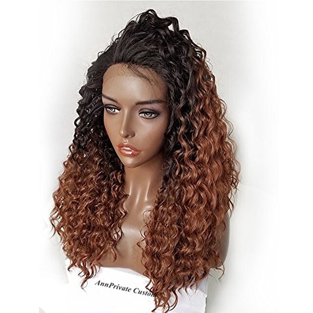  Human Hair Glueless Lace Front Lace Front Wig Kardashian style Brazilian Hair Kinky Curly Ombre Wig 180% Density with Baby Hair Ombre Hair Natural Hairline African American Wig 100% Hand Tied Women's