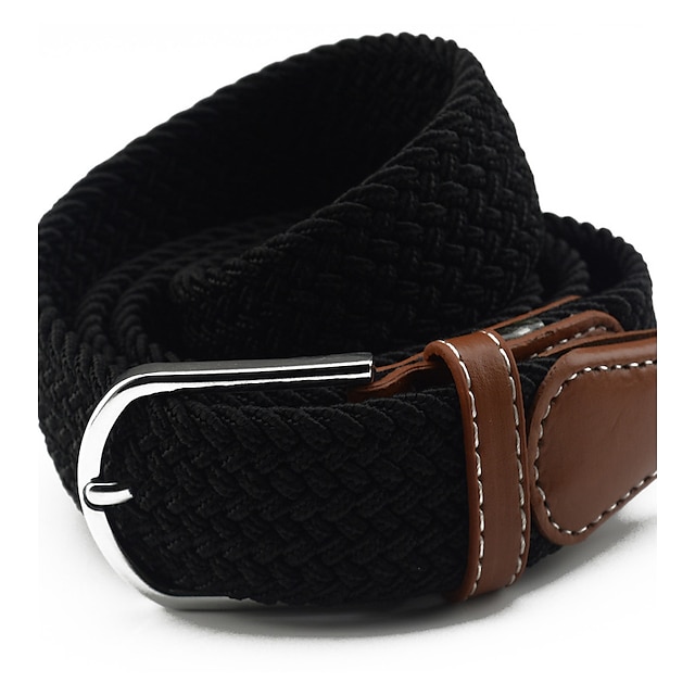  Men's Belt Simple Casual Polyester Stretch Knit Buckle Belt Fashionable Gift For Boyfriend And Father