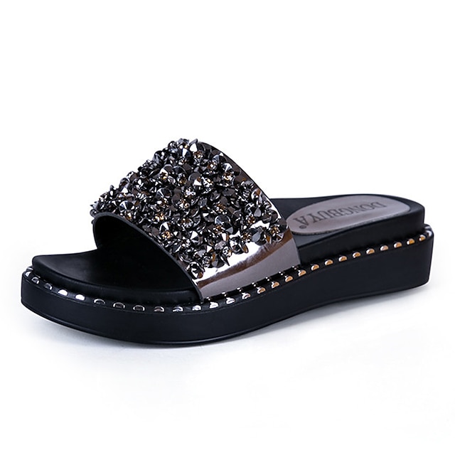  Women's Shoes Leatherette Summer Creepers Sandals Walking Shoes Creepers Round Toe Metallic Toe for Casual Outdoor Dress Black Gray