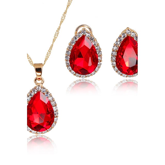  Damen Kubikzirkonia Schmuck-Set Zirkonia, vergoldet Tropfen Anhänger Stil, Modisch, Euramerican Einschließen Charme Brautschmuck Sets Rot Für Weihnachts Geschenke Hochzeit Party Besondere Anlässe