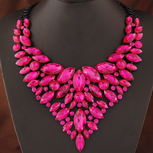  Statement Necklace Bib necklace For Women's Sapphire Crystal Party Anniversary Birthday Synthetic Gemstones Zircon Pear Cut Bib Chunky Red Blue